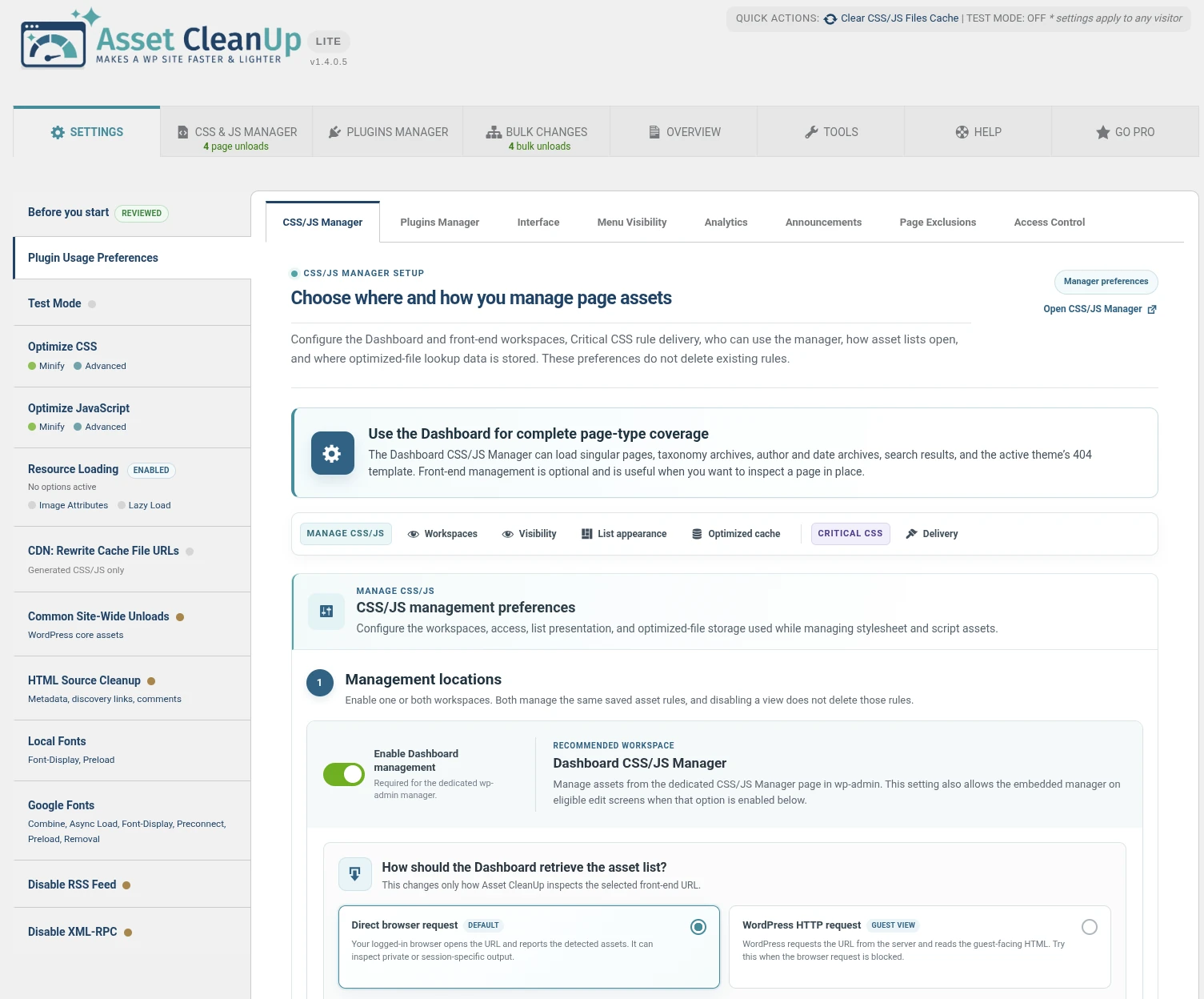 Asset CleanUp CSS and JavaScript management settings used on bakasyon.ph