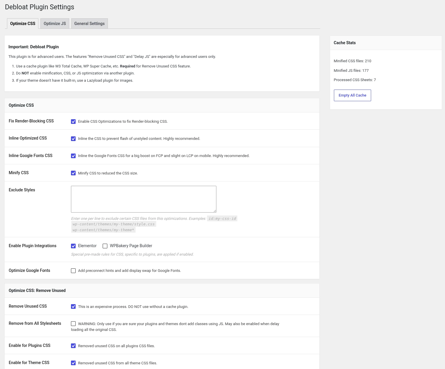 Debloat CSS optimization settings used on bakasyon.ph
